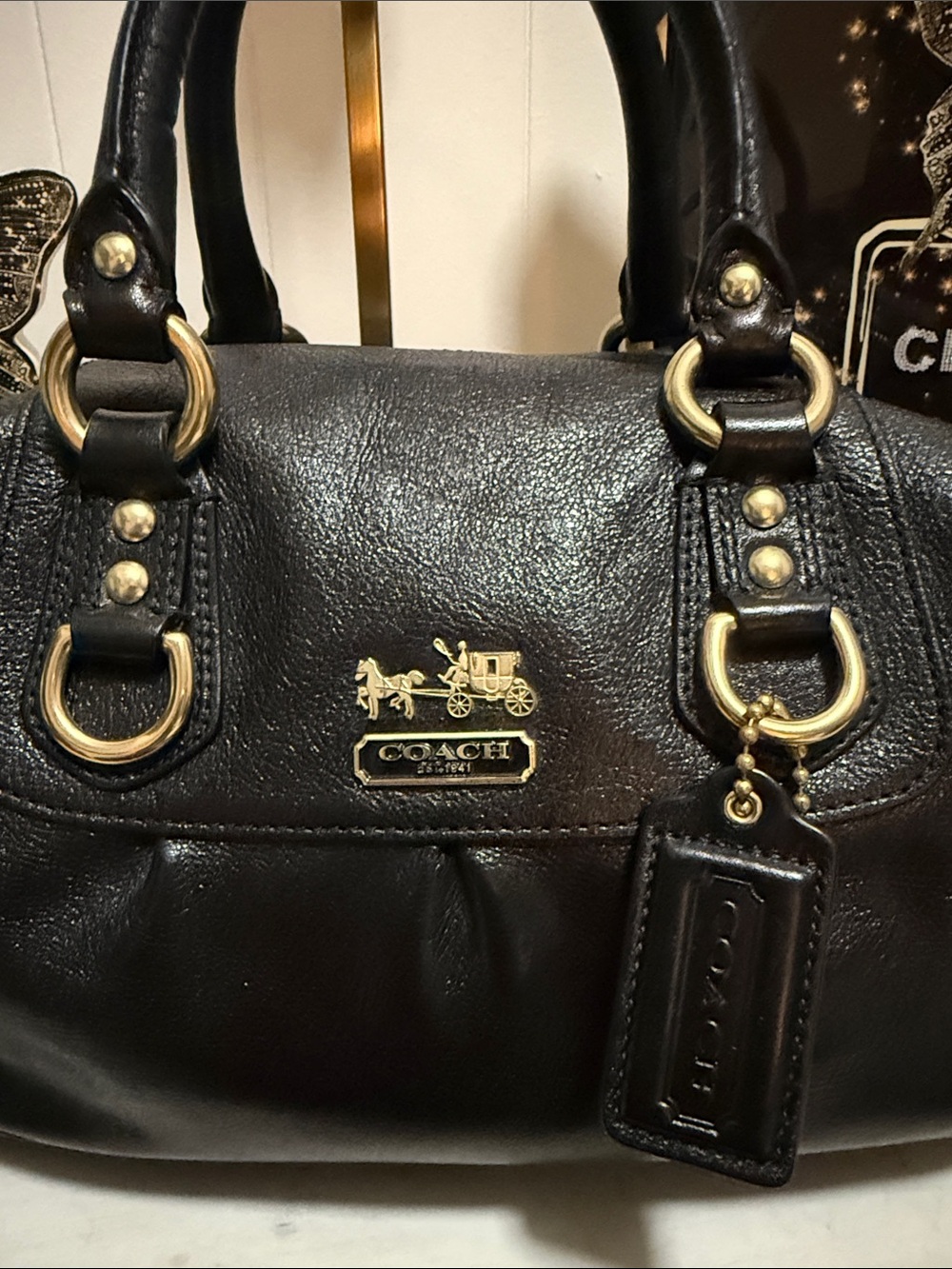 Coach Madison Sabrina Black Leather Satchel with Gold Hardware - Picture 2 of 15